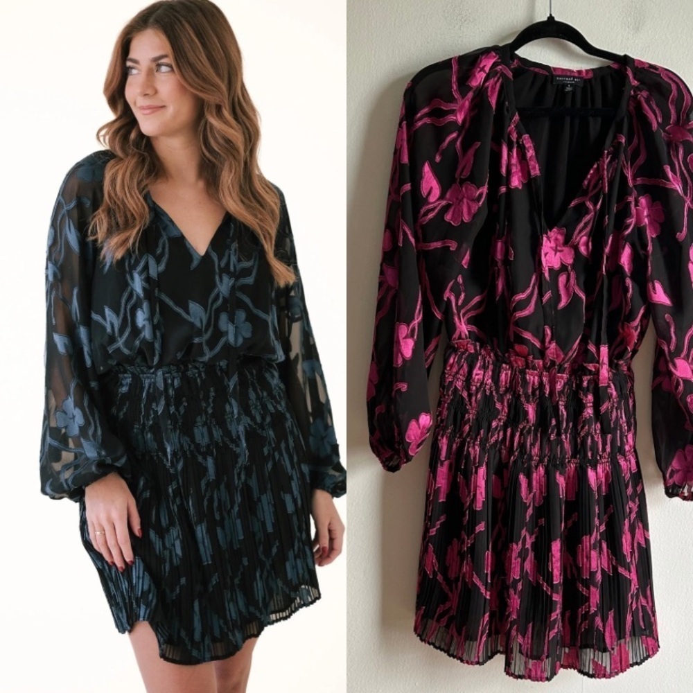 Current Air Sz S Hallie Fushia Floral Pleated Skirt Mini Dress